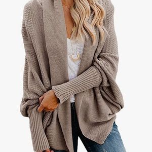 Chunky knit open front batwing cardigan
